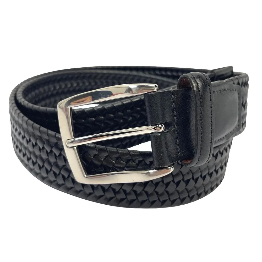 Torino Mens Woven Belt Cotton Elastic‎ Stretch Black Sz 40 Leather USA Made